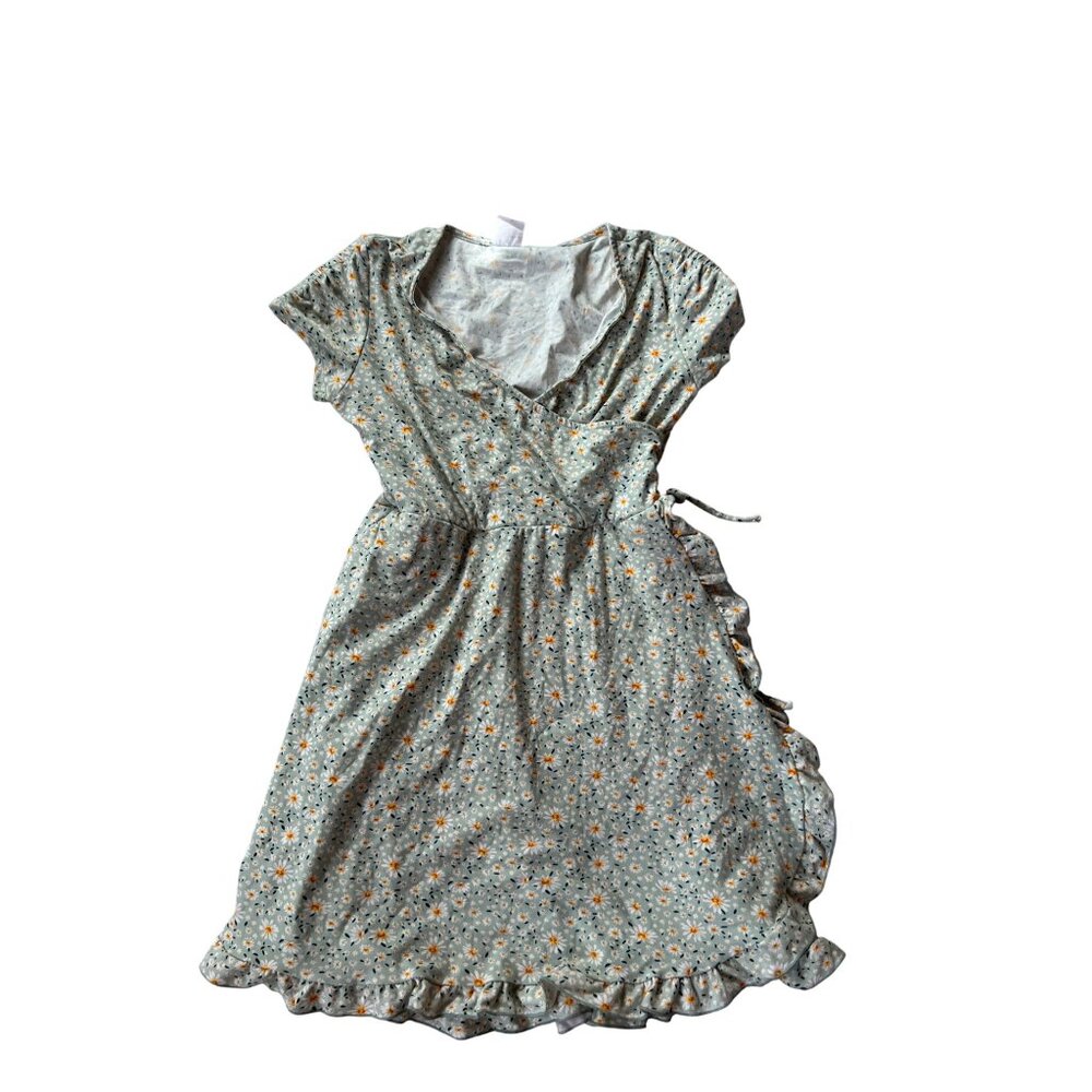 No Boundaries Green Floral Mini Wrap Dress Women's Size S